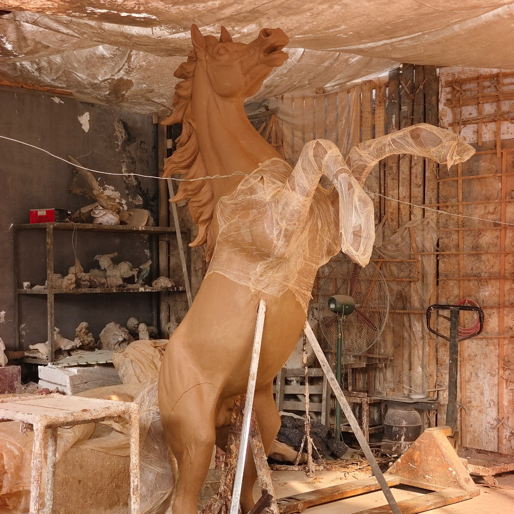 Clay Modeling stage of bronze horse production